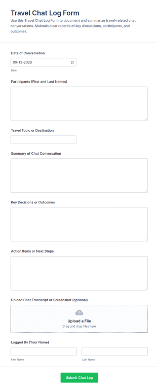 Travel Chat Log Form Template