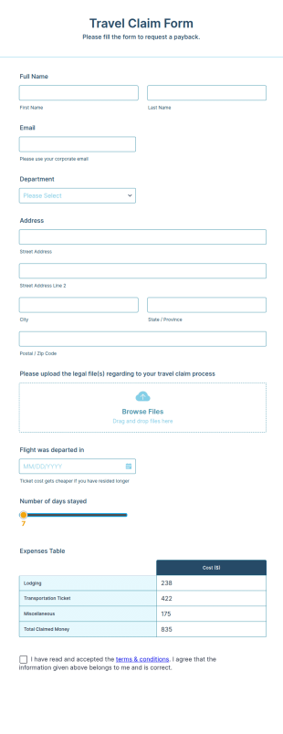 Travel Claim Form Template
