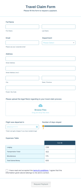 Travel Claim Form Template