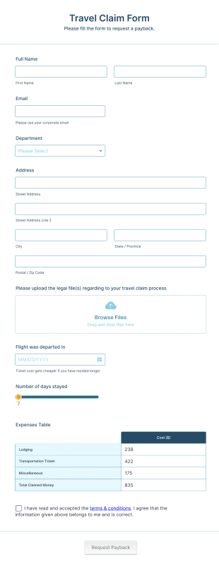 Travel Claim Form Template