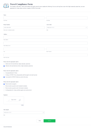 Travel Compliance Form Template