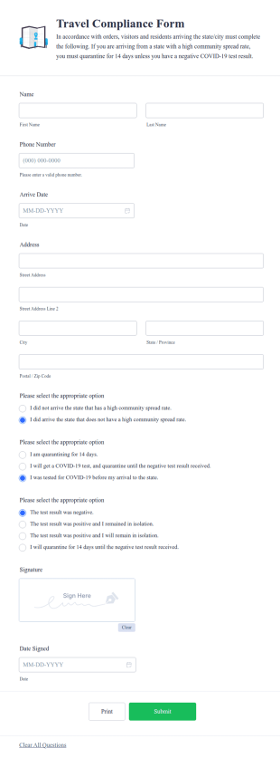Travel Compliance Form Template