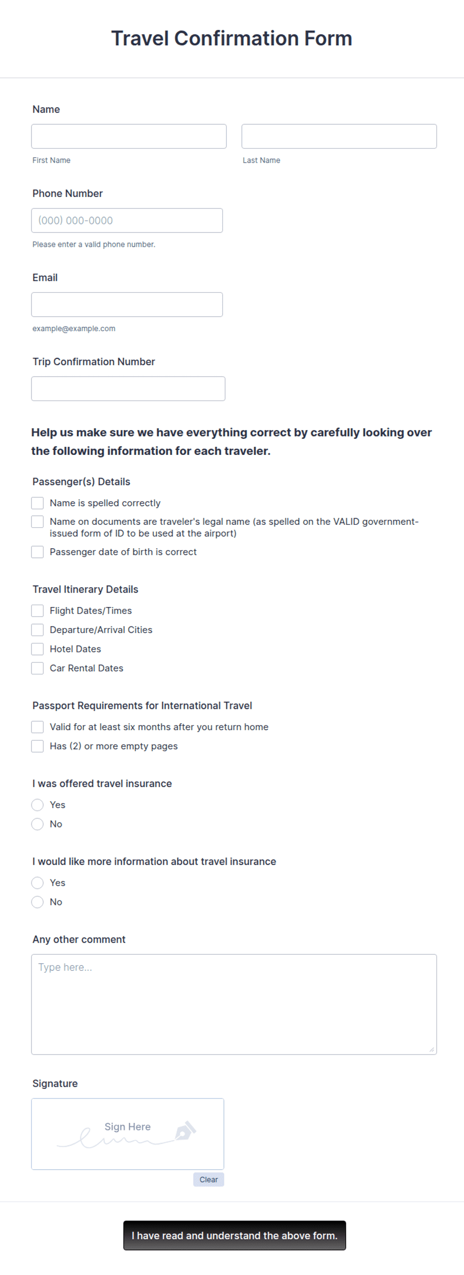 Travel Confirmation Form Template | Jotform