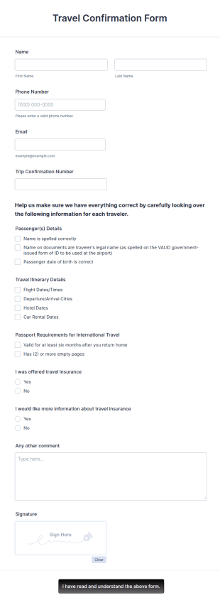 Travel Confirmation Form Template