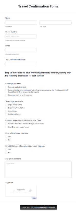 Travel Confirmation Form Template