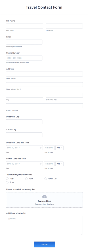Travel Contact Form Template