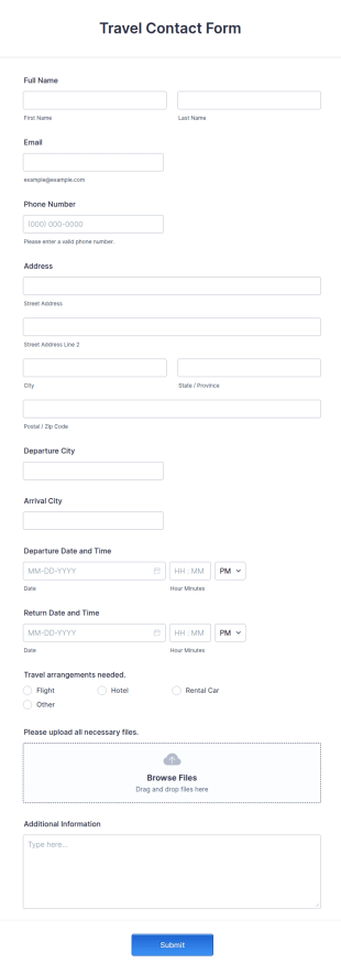 Travel Contact Form Template