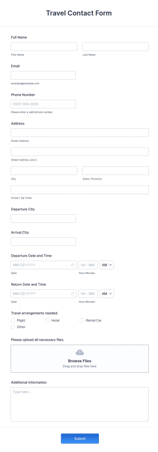 Travel Contact Form Template