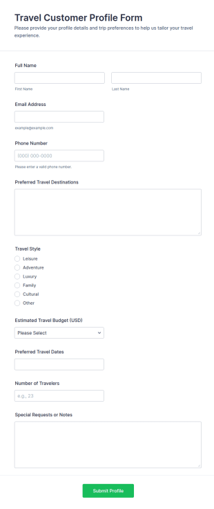 Travel Customer Profile Form Template