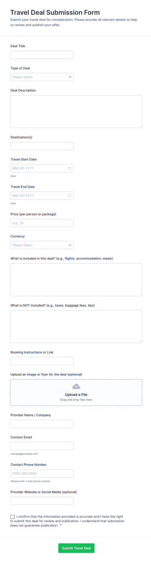Travel Deal Submission Form Template