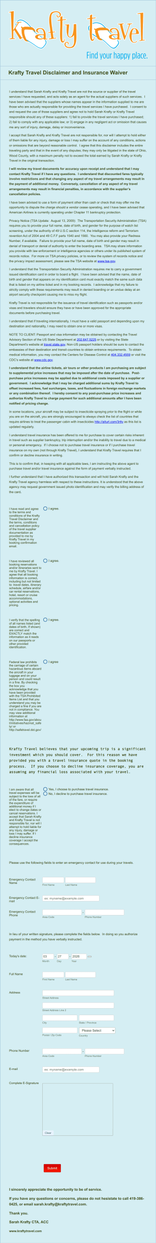 Travel Disclaimer And Insurance Waiver Form Template