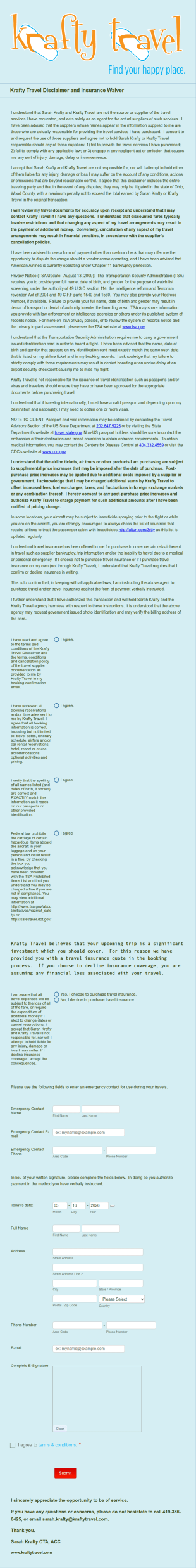 Travel Disclaimer And Insurance Waiver Form Template