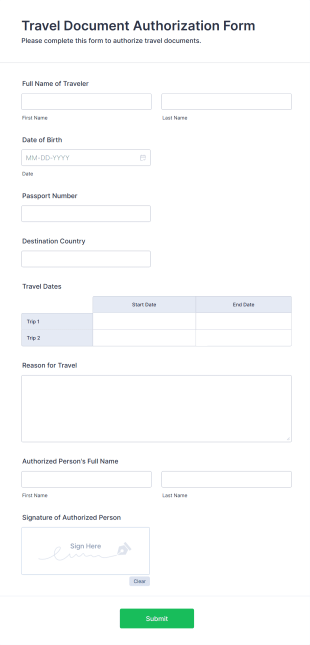 Travel Document Authorization Form Template