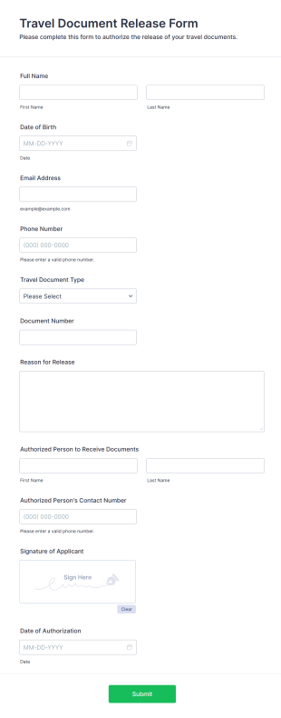 Travel Document Release Form Template