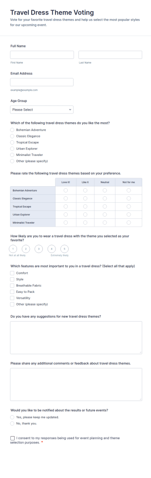 Travel Dress Theme Voting Form Template