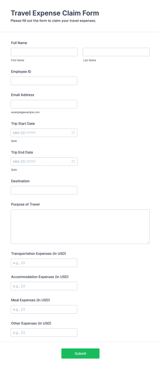 Travel Expense Claim Form Template