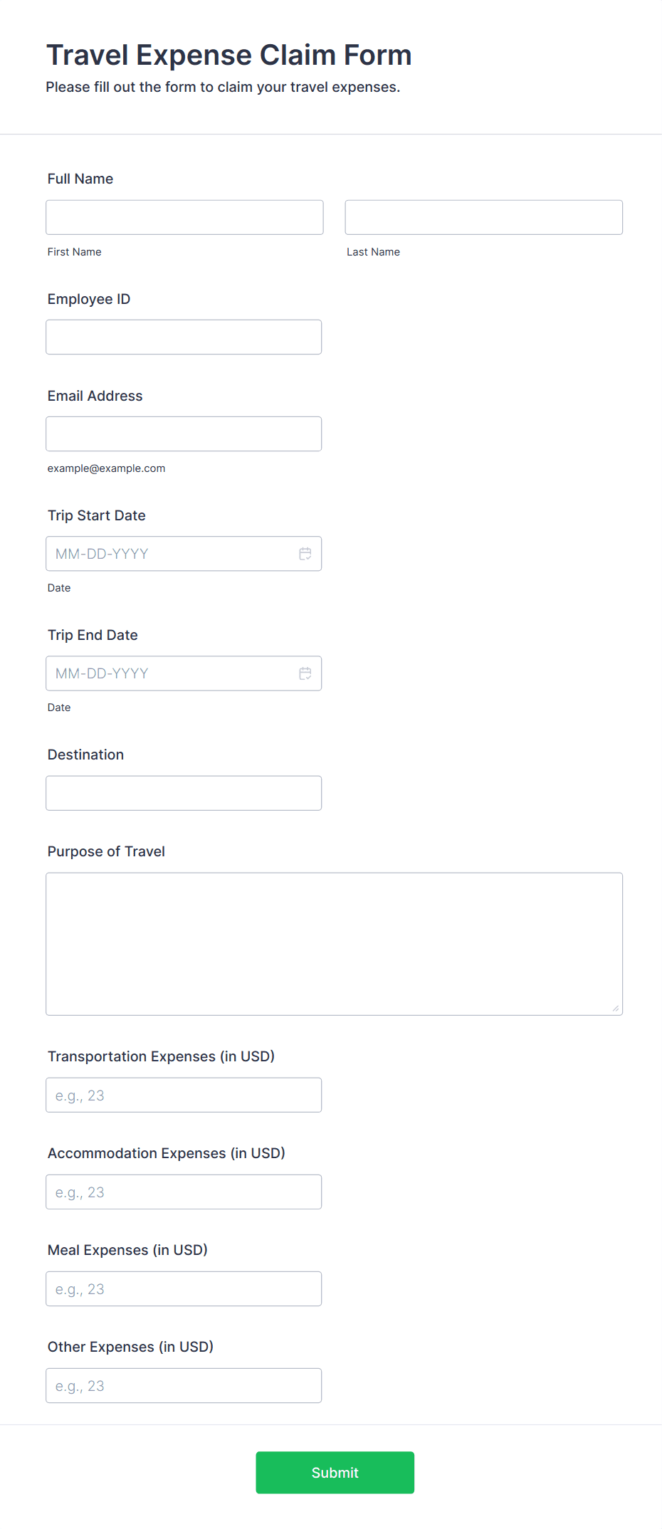 Travel Expense Claim Form Template | Jotform