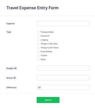 Travel Expense Entry Form Template