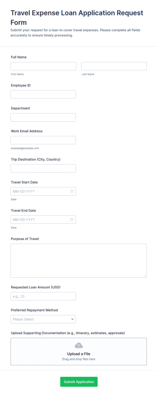 Travel Expense Loan Application Request Form Template
