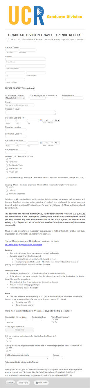 Travel Expense Report Form Template
