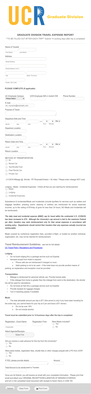 Travel Expense Report Form Template