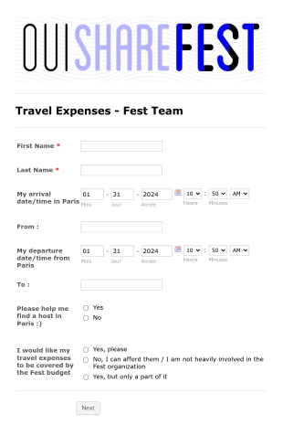 Travel Expenses Fest Team Form Template