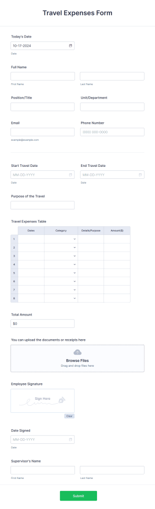 Travel Expenses Form Template