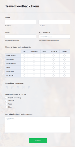 Travel Feedback Form Template