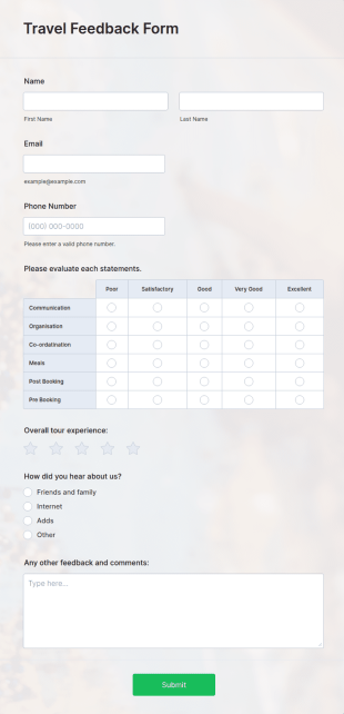 Travel Feedback Form Template