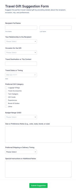 Travel Gift Suggestion Form Template