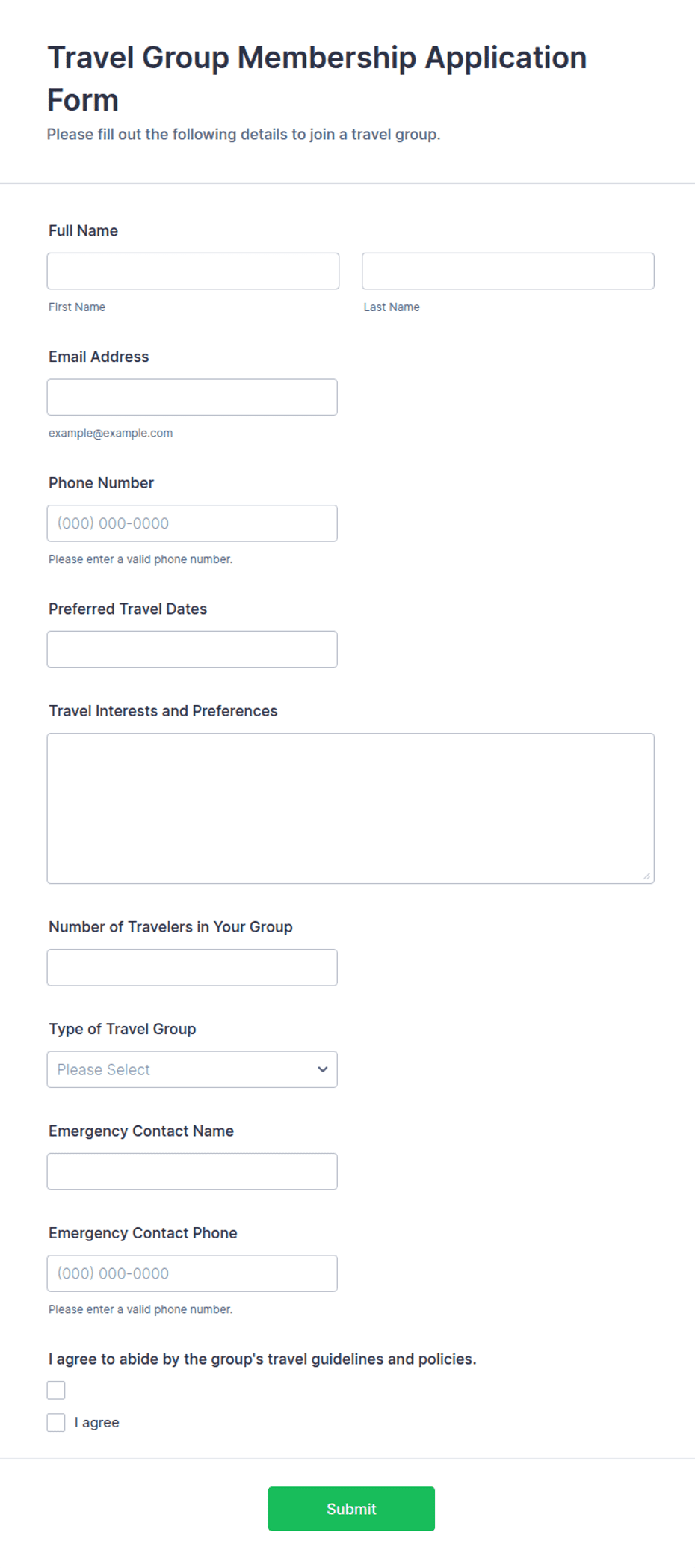 Travel Group Membership Application Form Template | Jotform
