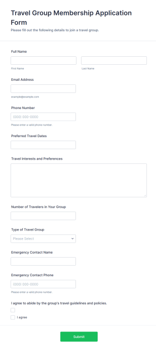 Travel Group Membership Application Form Template