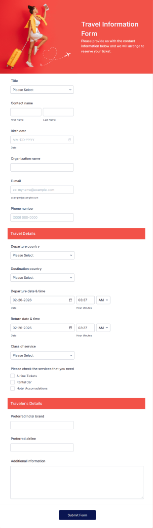 Travel Information Form Template