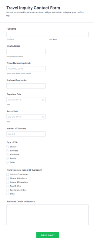 Travel Inquiry Contact Form Template