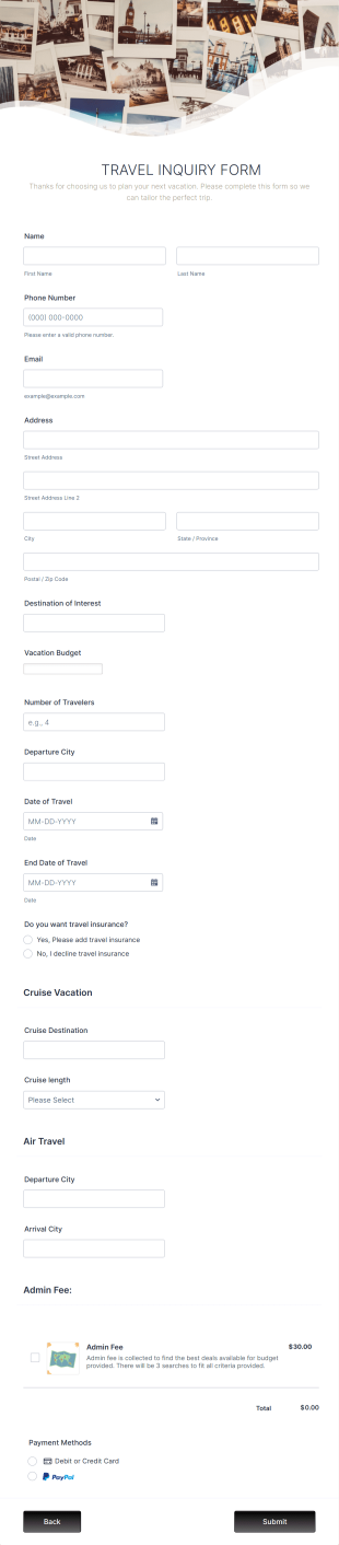 Travel Inquiry Form Template