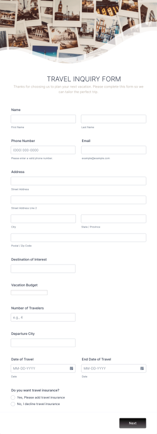 Travel Inquiry Form Template
