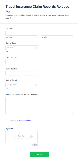Travel Insurance Claim Records Release Form Template