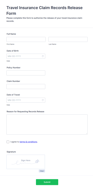 Travel Insurance Claim Records Release Form Template