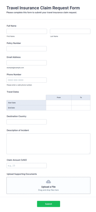Travel Insurance Claim Request Form Template