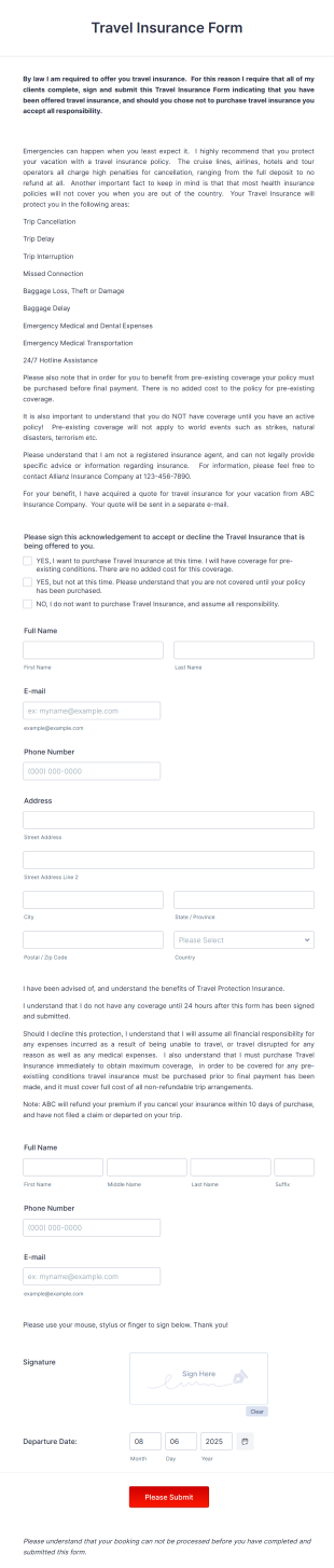 Travel Insurance Form Template