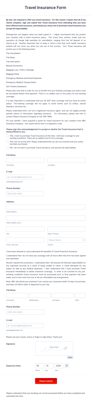 Travel Insurance Form Template