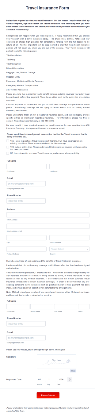Travel Insurance Form Template
