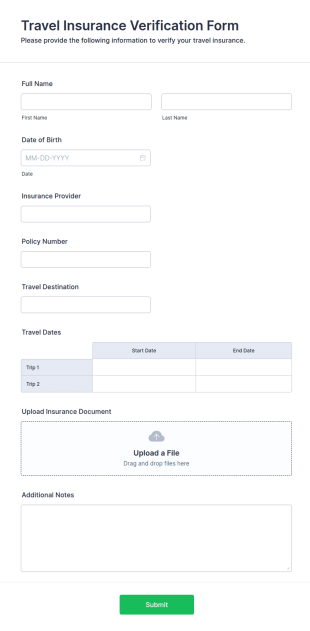 Travel Insurance Verification Form Template