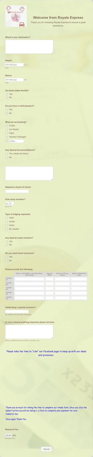 Travel Intake Form Template
