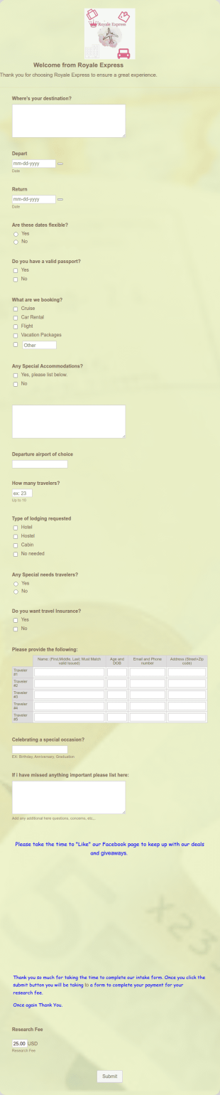 Travel Intake Form Template