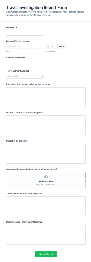 Travel Investigation Report Form Template