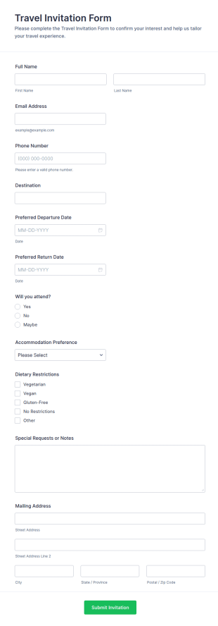Travel Invitation Form Template