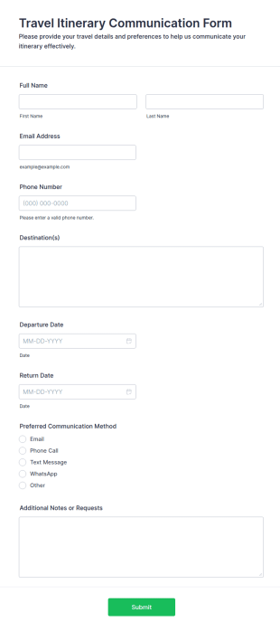 Travel Itinerary Communication Form Template