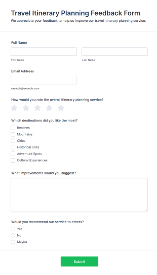 Travel Itinerary Planning Feedback Form Template