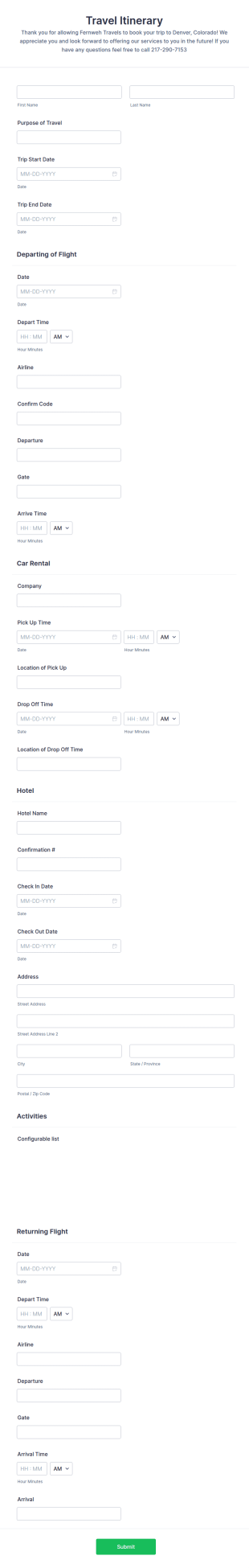 Travel Itinerary Template